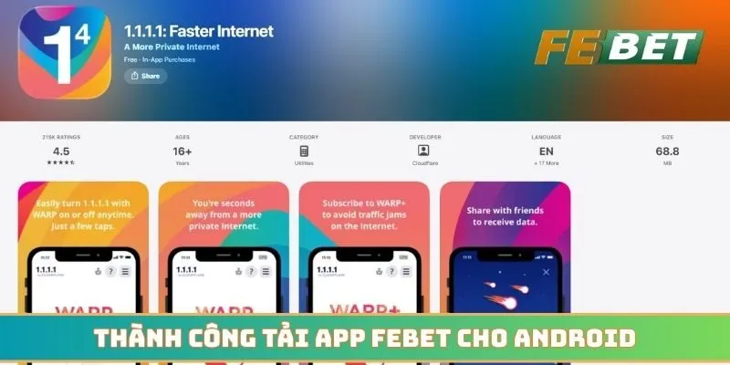 Thành công tải app Febet cho thiết bị hệ điều hành Android